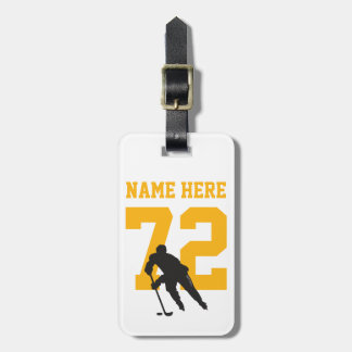 Personalized Hockey Player Name Number black gold Luggage Tag