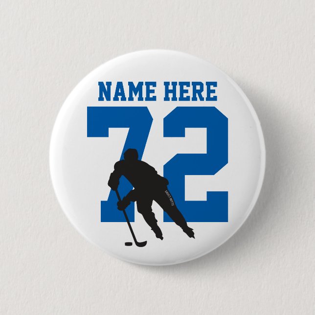 Personalized Hockey Player Name Number blu Pinback Button (Front)