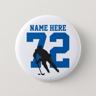Personalized Hockey Player Name Number blu Pinback Button