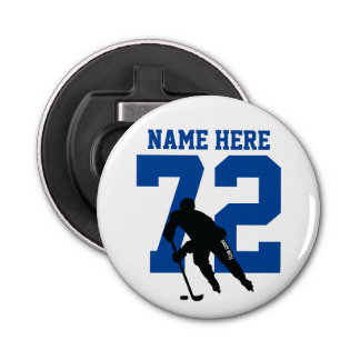 Personalized Hockey Player Name Number Blue Bottle Opener