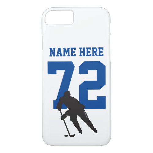 Personalized Hockey Player Name Number Blue iPhone 87 Case