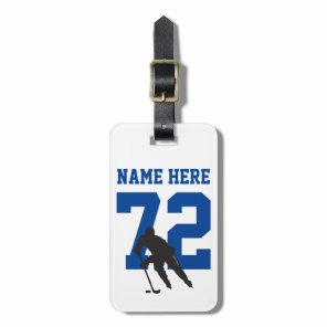 Personalized Hockey Player Name Number Blue Luggage Tag