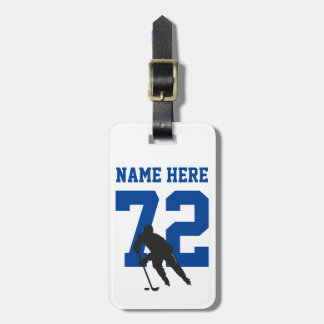 Personalized Hockey Player Name Number Blue Luggage Tag
