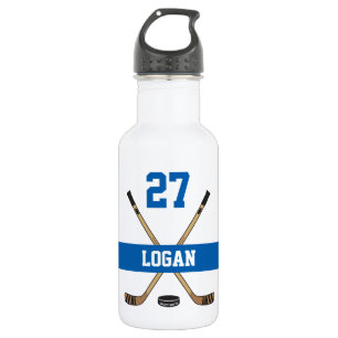 Personalized Hockey Player Name Number Blue Stainless Steel Water Bottle