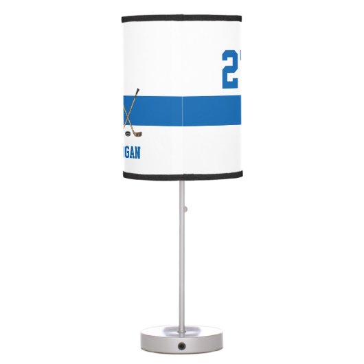 Personalized Hockey Player Name Number Blue Table Lamp (Back)