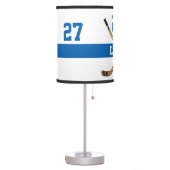 Personalized Hockey Player Name Number Blue Table Lamp (Left)
