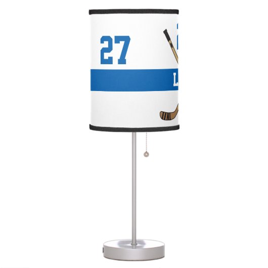 Personalized Hockey Player Name Number Blue Table Lamp (Left)