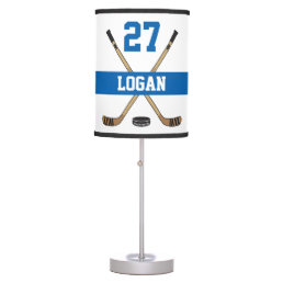 Personalized Hockey Player Name Number Blue Table Lamp