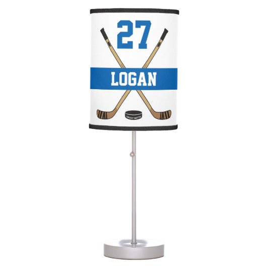 Personalized Hockey Player Name Number Blue Table Lamp (Front)