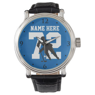 Personalized Hockey Player Name Number Blue Watch