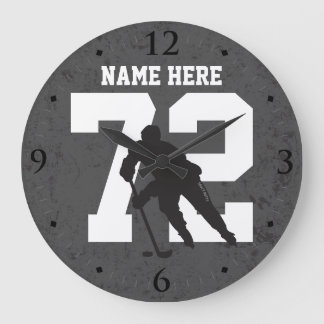 Personalized Hockey Player Name Number Dark Gray Large Clock