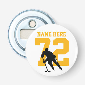 Personalized Hockey Player Name Number Gold Black Bottle Opener
