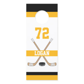 Personalized Hockey Player Name Number Gold Room Door Hanger