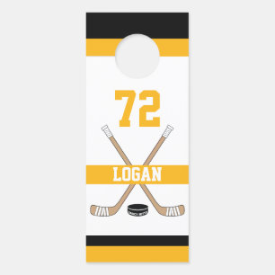 Personalized Hockey Player Name Number Gold Room Door Hanger