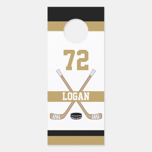 Personalized Hockey Player Name Number Golden Room Door Hanger