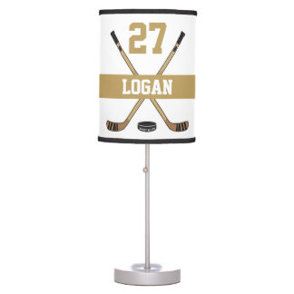 Personalized Hockey Player Name Number Golden Table Lamp