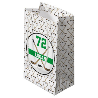 Personalized Hockey Player Name Number Gree Sticks Small Gift Bag