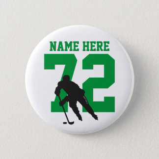 Personalized Hockey Player Name Number green flair Button