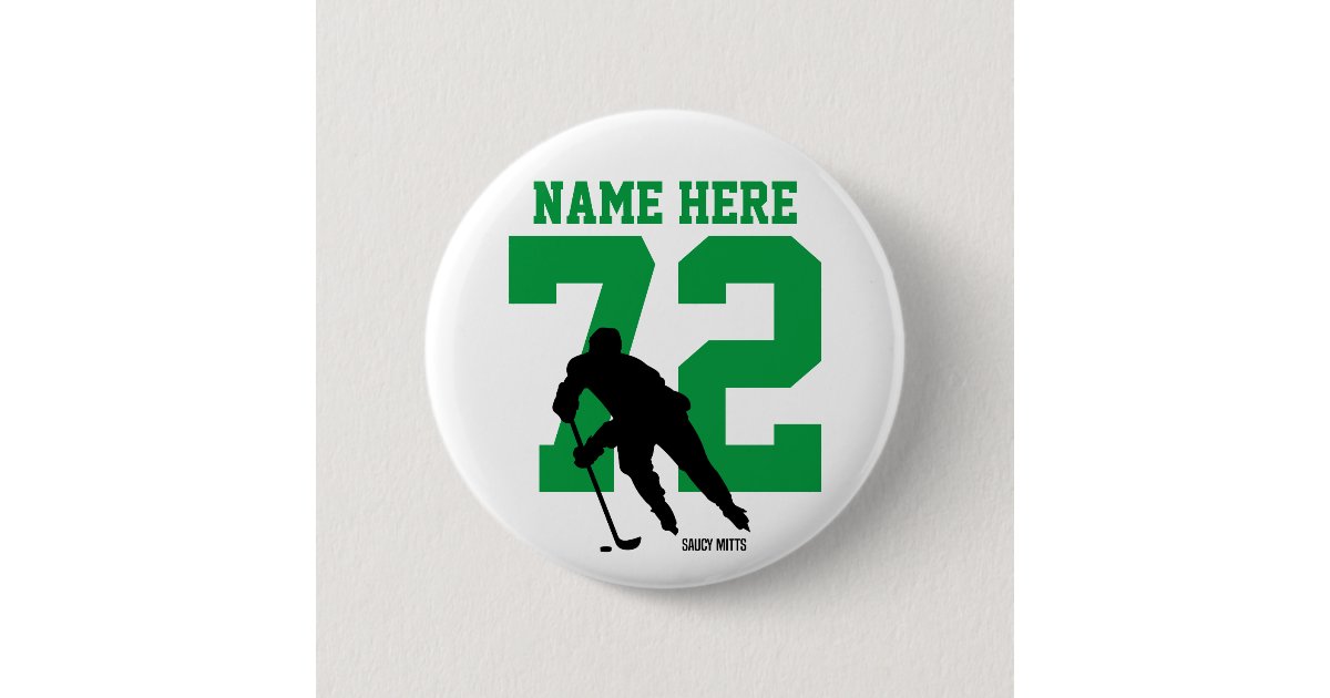 Personalized Hockey Player Name Number green flair Button