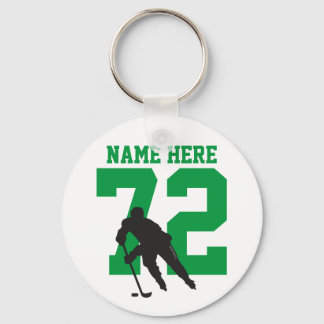 Personalized Hockey Player Name Number Green Keychain