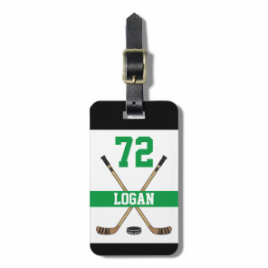 Personalized Hockey Player Name Number Green Luggage Tag