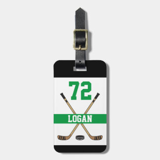 Personalized Hockey Player Name Number Green Luggage Tag