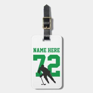 Personalized Hockey Player Name Number green Luggage Tag