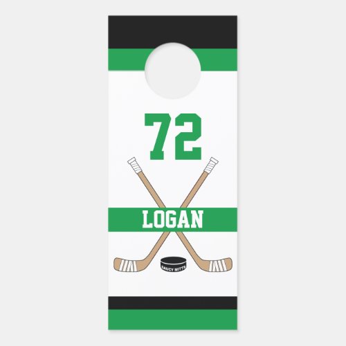 Personalized Hockey Player Name Number Green Room Door Hanger