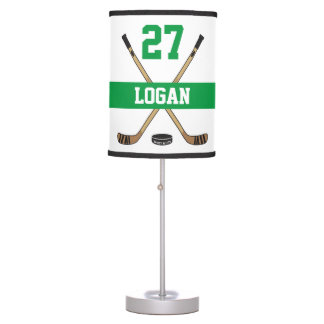 Personalized Hockey Player Name Number Green Table Lamp