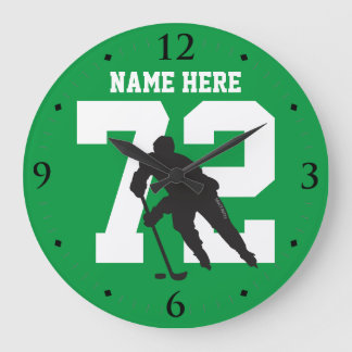 Personalized Hockey Player Name Number on green Large Clock