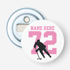 Personalized Hockey Player Name Number Pink Bottle Opener