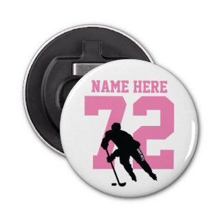 Personalized Hockey Player Name Number Pink Bottle Opener