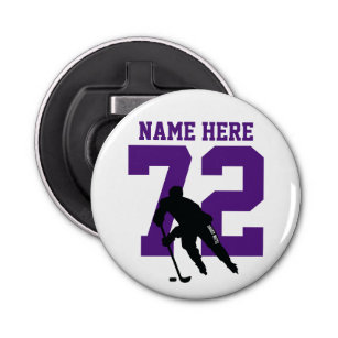 Personalized Hockey Player Name Number Purple Bottle Opener