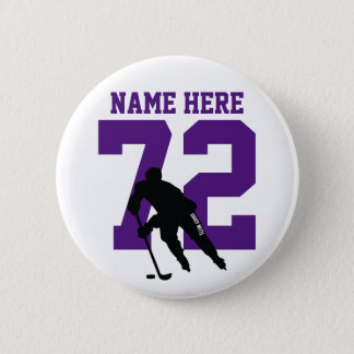 Personalized Hockey Player Name Number Purple Button