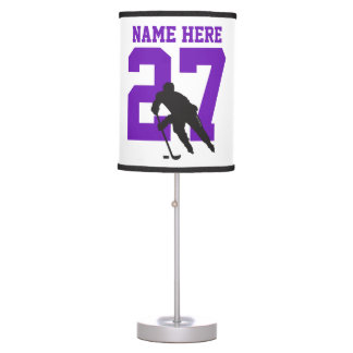 Personalized Hockey Player Name Number Purple Table Lamp
