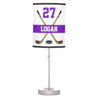 Personalized Hockey Player Name Number Purple Table Lamp