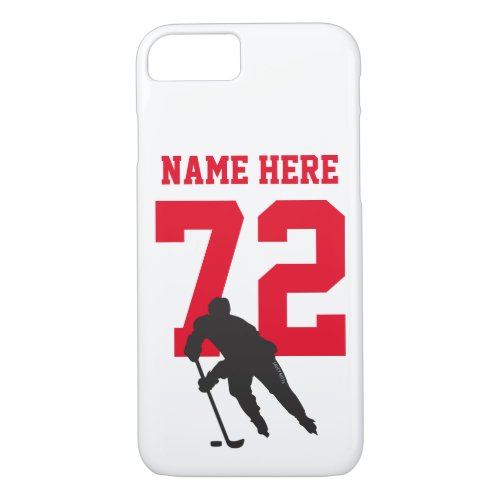 Personalized Hockey Player Name Number red black iPhone 87 Case