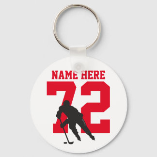 Personalized Hockey Player Name Number red Keychain
