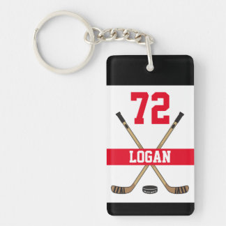 Personalized Hockey Player Name Number Red Keychain
