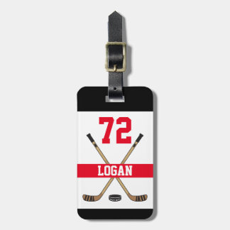 Personalized Hockey Player Name Number Red Luggage Tag