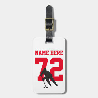 Personalized Hockey Player Name Number red Luggage Tag