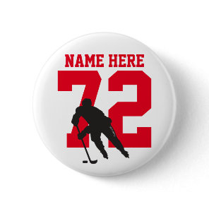 Personalized Hockey Player Name Number Red Pinback Button