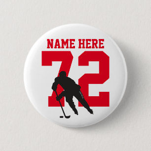 Personalized Hockey Player Name Number Red Pinback Button