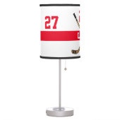 Personalized Hockey Player Name Number Red Table Lamp (Left)