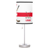 Personalized Hockey Player Name Number Red Table Lamp (Right)