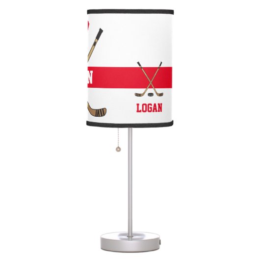 Personalized Hockey Player Name Number Red Table Lamp (Right)