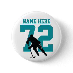 Personalized Hockey Player Name Number Sharks Teal Button