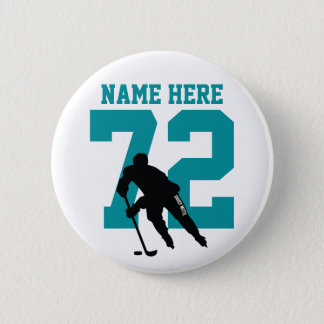 Personalized Hockey Player Name Number Sharks Teal Button