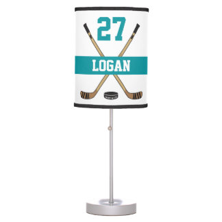 Personalized Hockey Player Name Number Teal Table Lamp