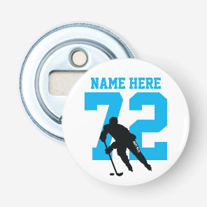 Personalized Hockey Player Name Number Turquoise Bottle Opener